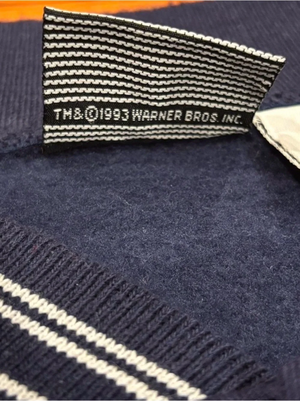 Warner Bros. Navy Blue Varsity Bomber Jacket with Stripe Trim